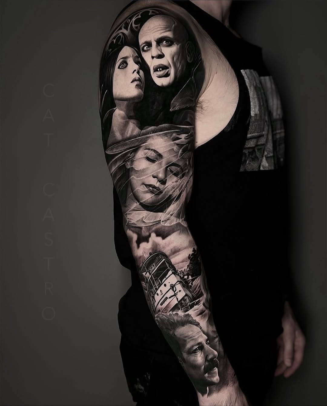 Tattoo by @catcastrotattoos — realism, black_and_grey