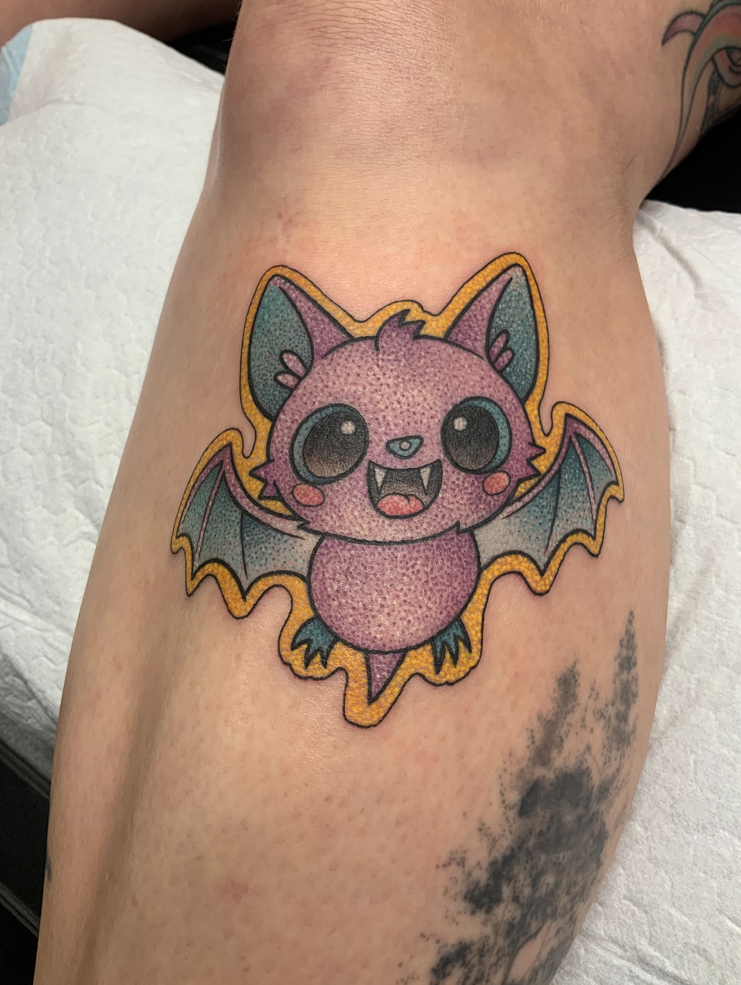 Bat dotwork tattoo on the forearm by QUEEN TATTOO Stephanie Larson
