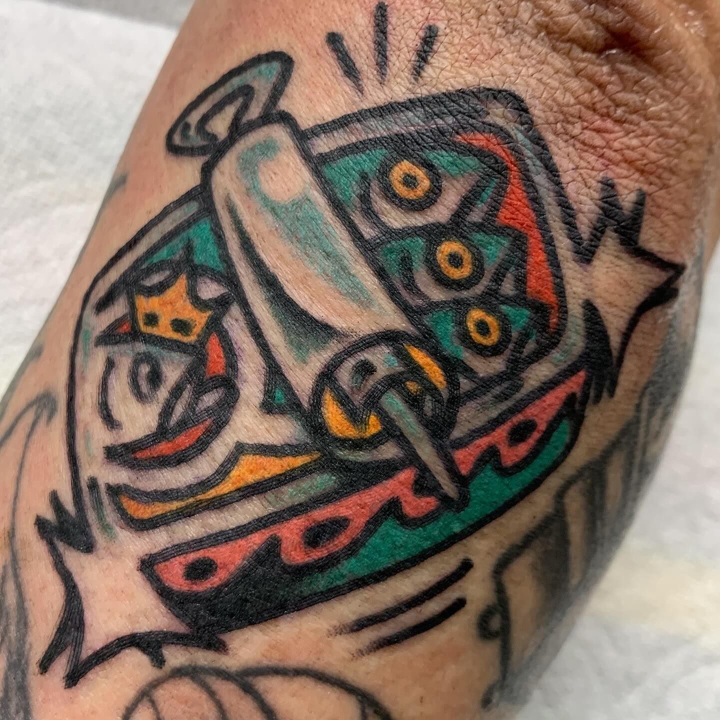 Robot American traditional tattoo on the forearm by Los Angeles Tattoo Artist