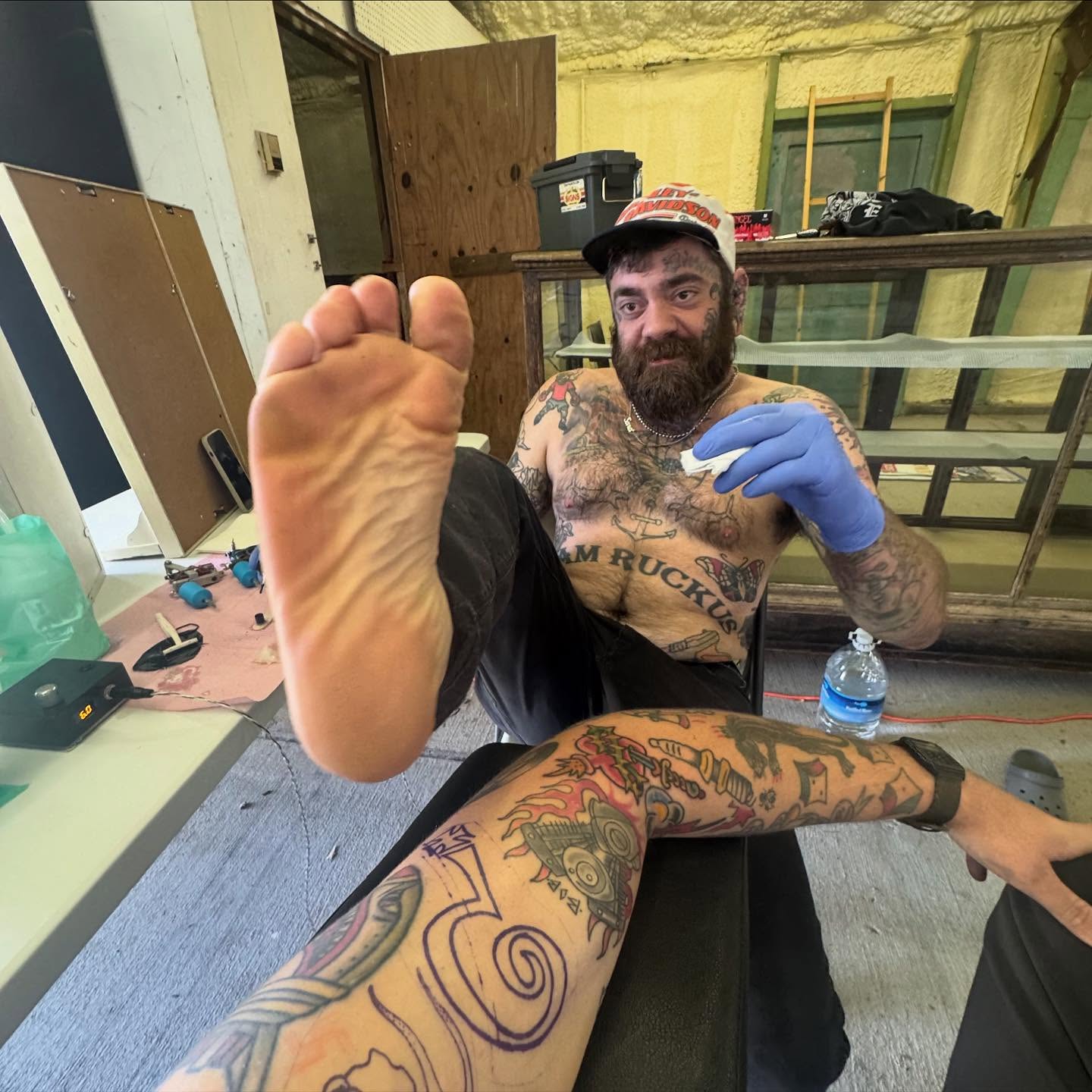 Tattooed foot American traditional tattoo on the foot by Atom Aker