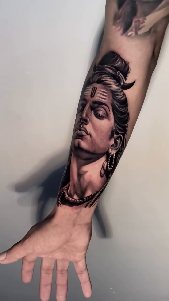 Lord Shiva portrait realism tattoo by Bishop Tattoo