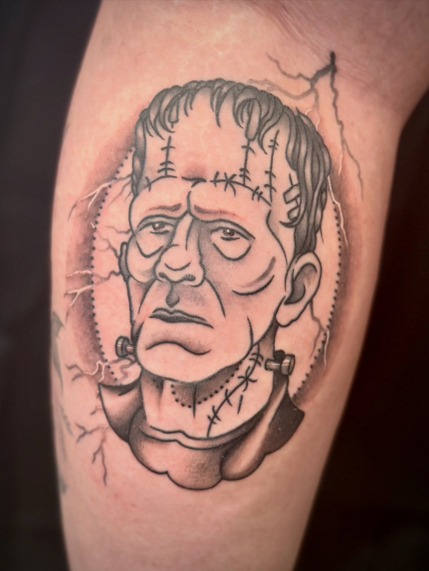 Frankenstein realism tattoo on the forearm by Maddie Morrill