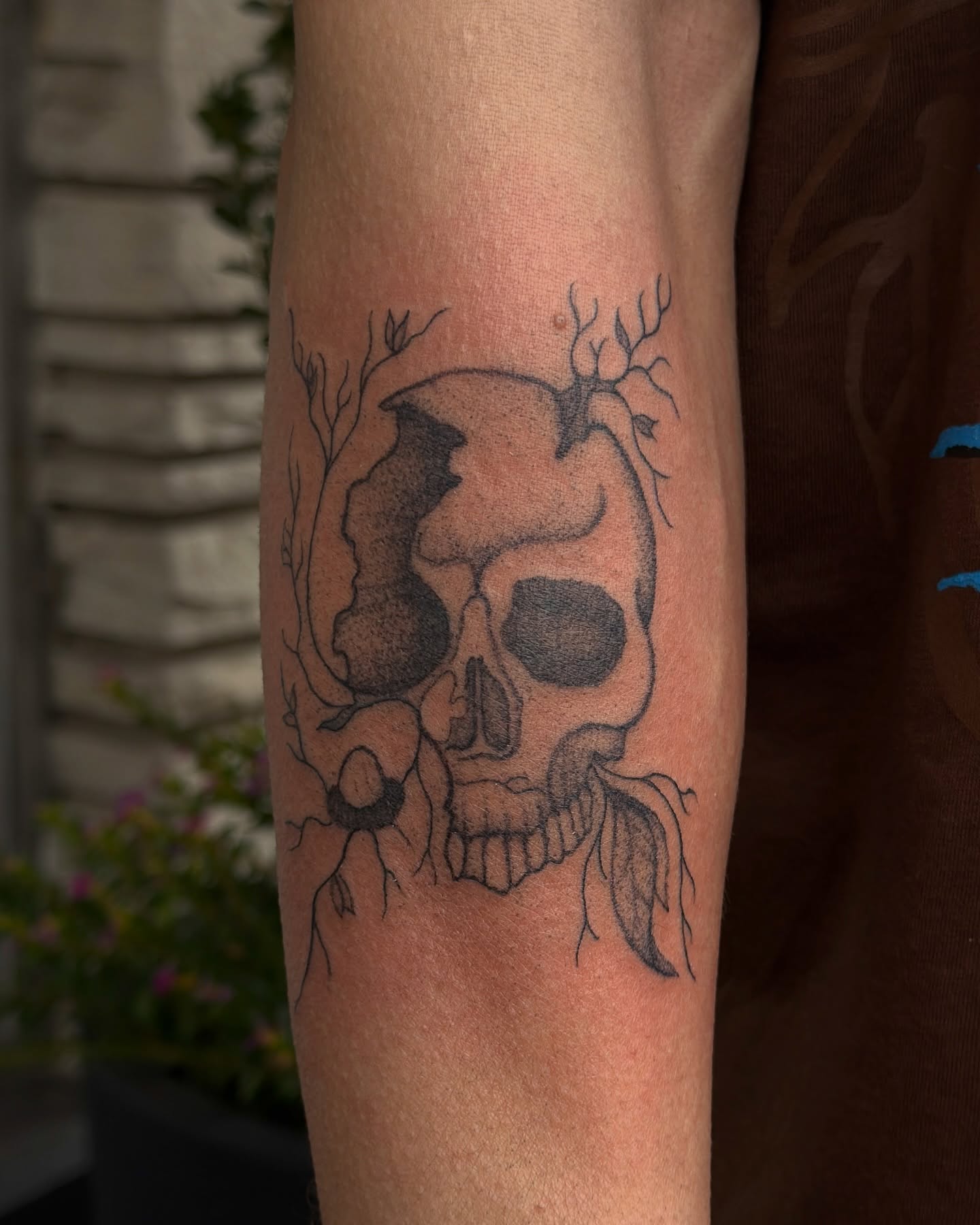 Skull dotwork tattoo on the forearm by ollie b ⋆⟡⋆, Dayton, Ohio