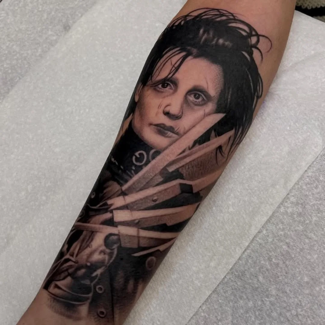 Edward Scissorhands realism tattoo on the forearm by ink.alchemist