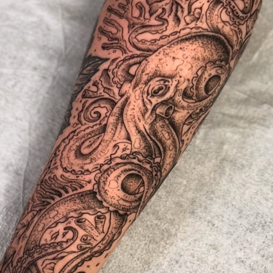 Tattoo by @rev.claytattooer — dotwork, realism