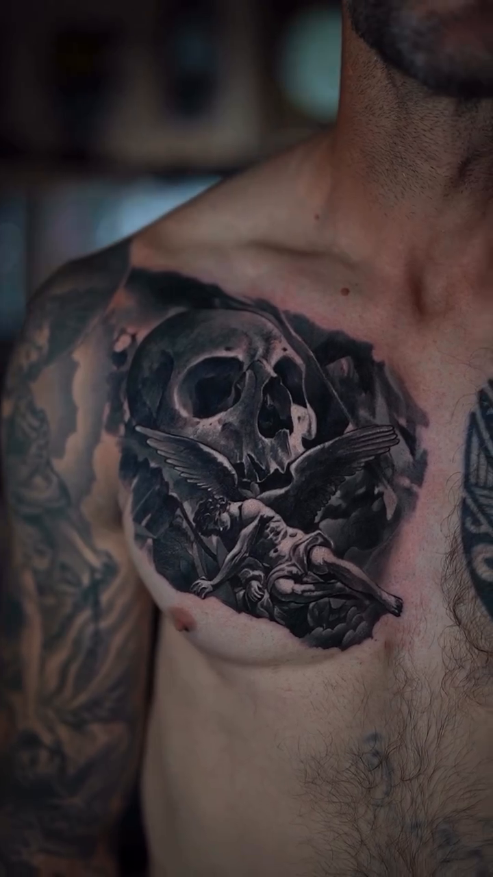 Tattoo by @vlad.tatto_o β dark_realism, black_and_grey