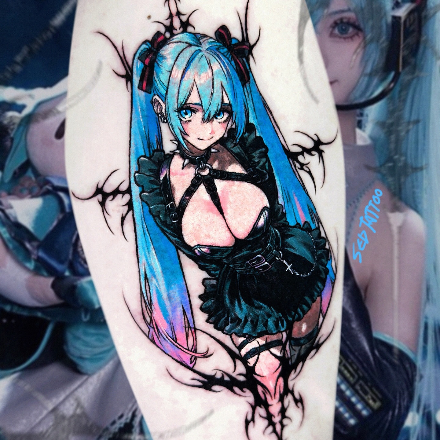 Anime character anime tattoo on the forearm by Sed