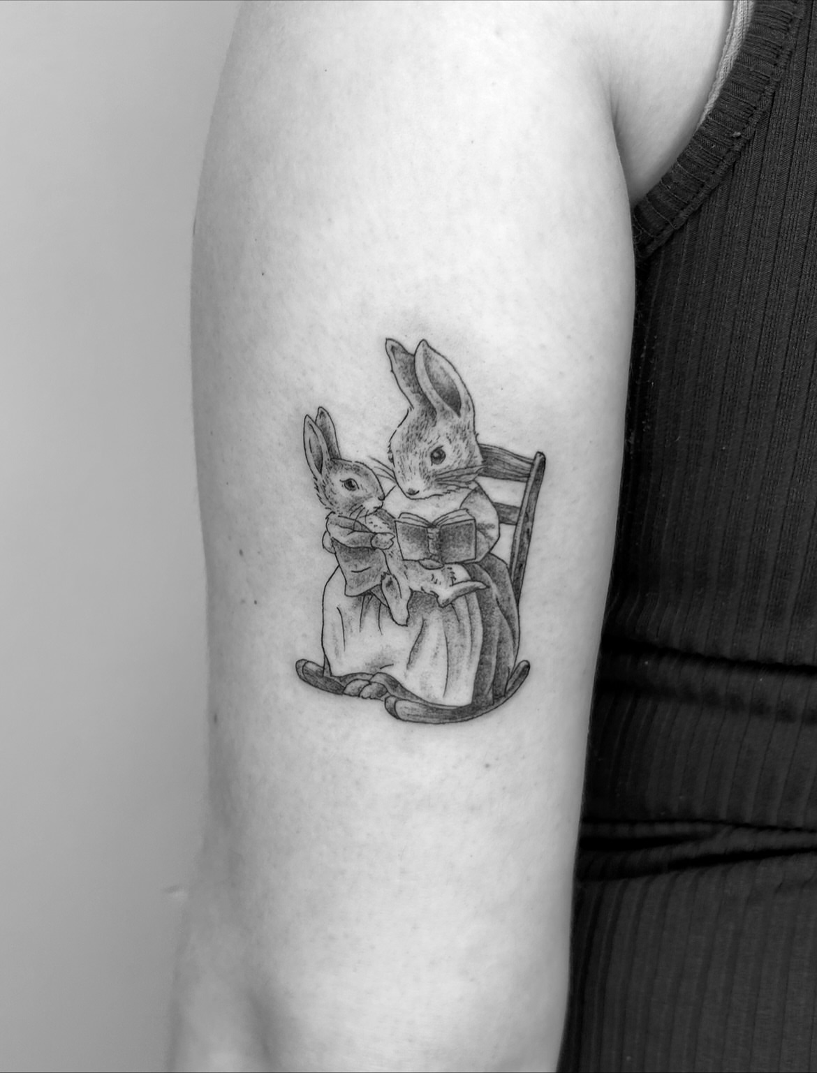 Rabbits reading realism tattoo on the forearm by ☆ Nashville Fine Line Tattoo Artist ☆
