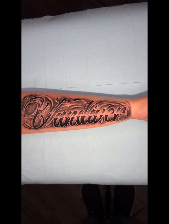 Tattoo by @webbz_tattoos — lettering_script, chicano