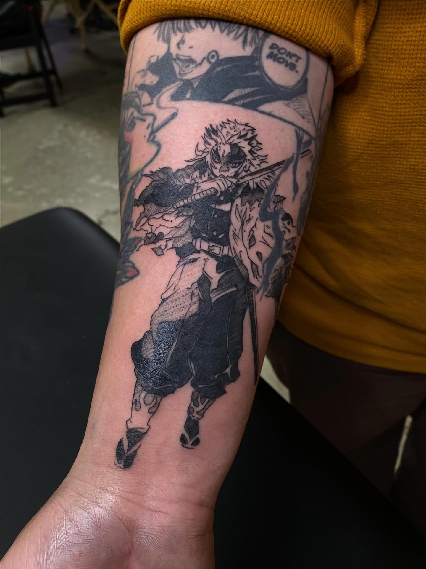 Anime character anime tattoo on the forearm by @kaitlin.tattoos, Richmond, Virginia