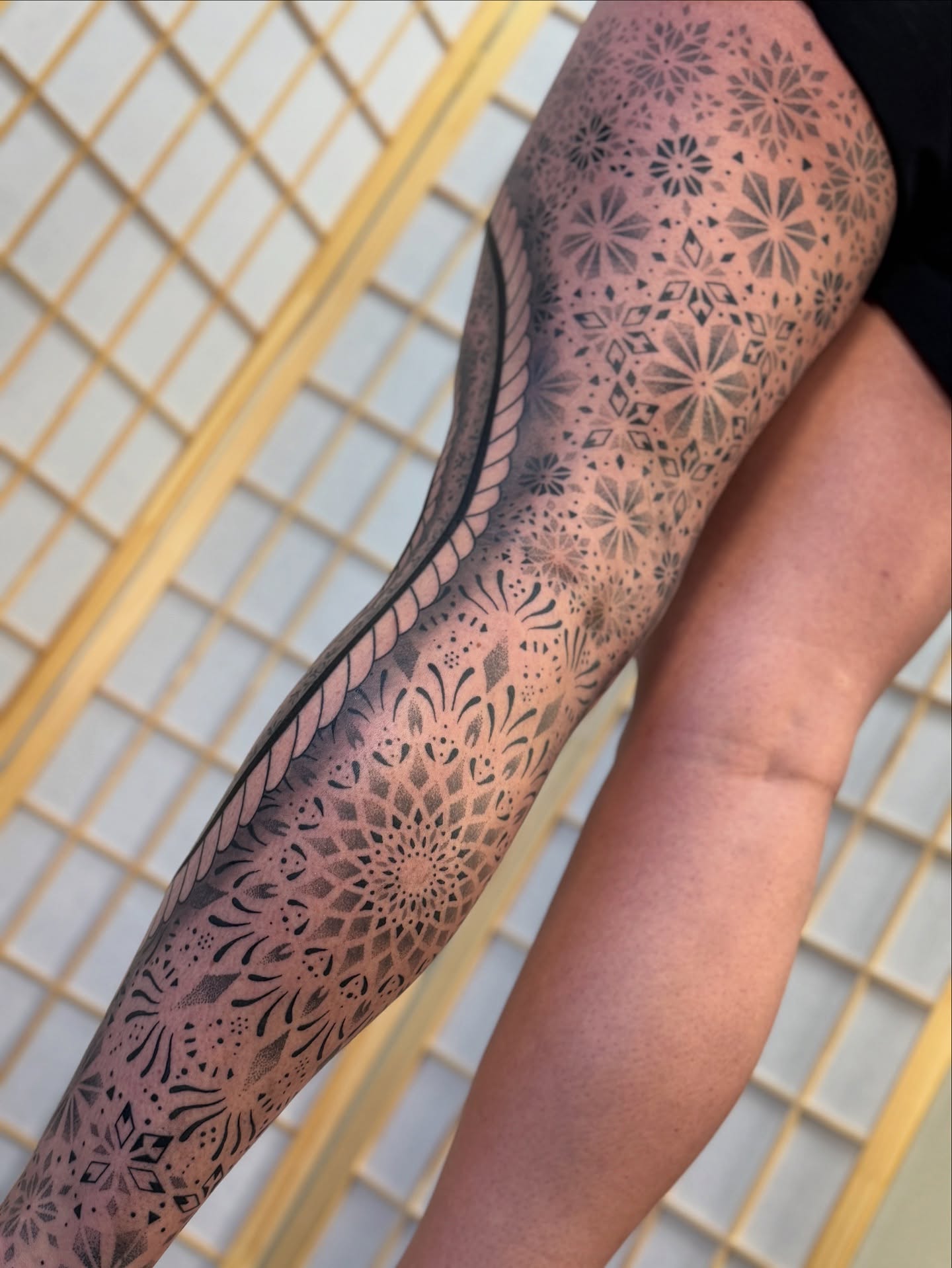 Geometric patterns dotwork tattoo on the forearm by Ian Spencer