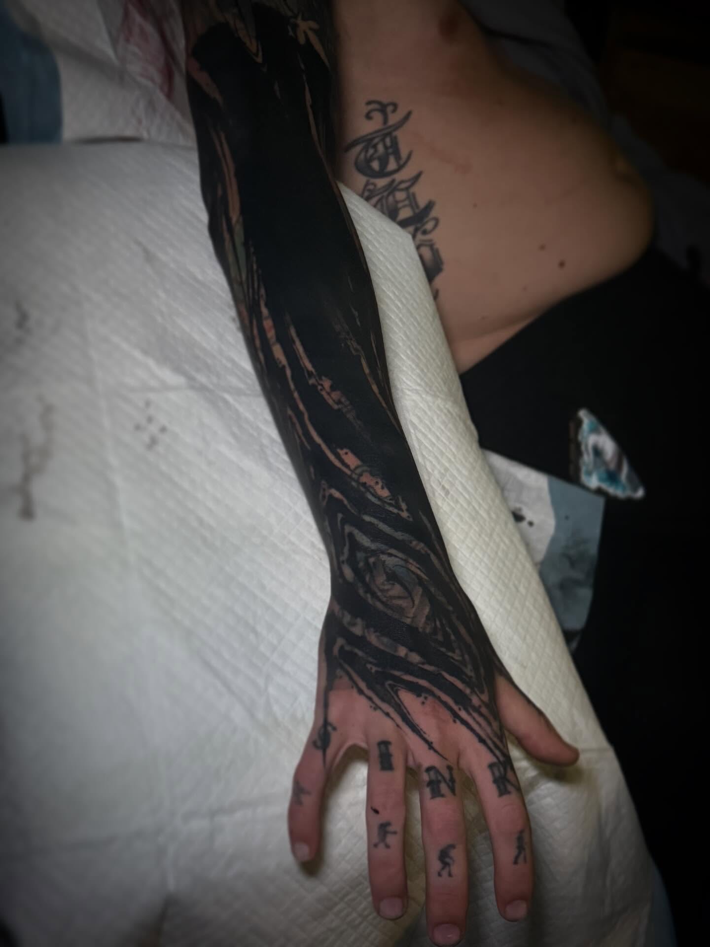 Abstract design black and grey tattoo on the forearm by ☠Tanner Peterson☠, Knoxville, Iowa