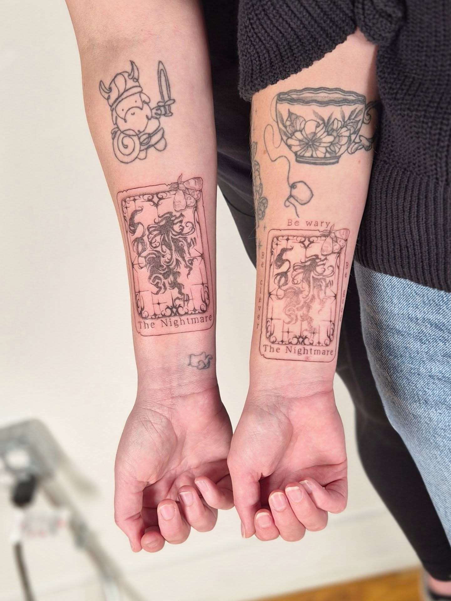 Tarot card black and grey tattoo on the forearm by Sophorn Long (soapy)