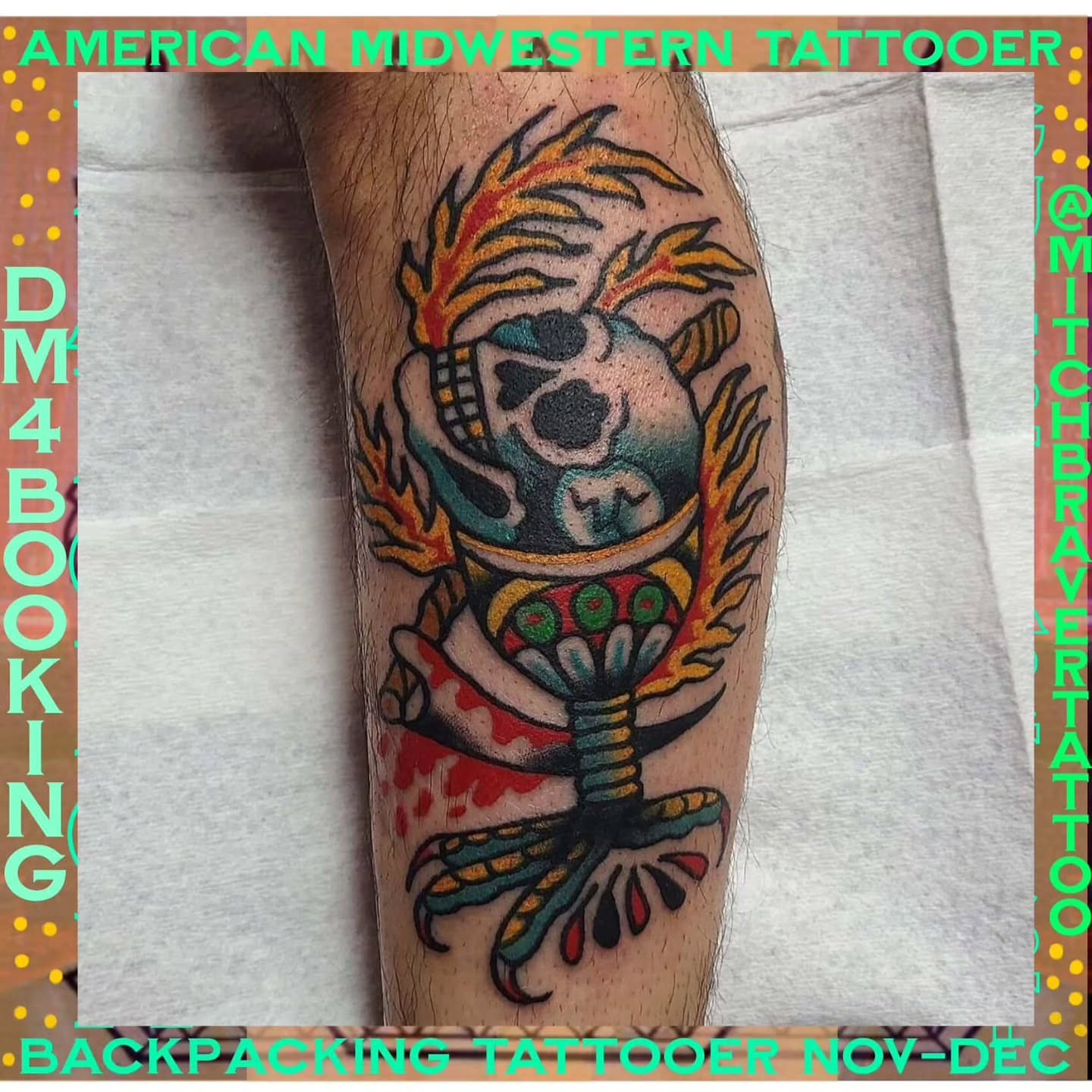 Soccer ball American traditional tattoo on the forearm by Mitch Braver