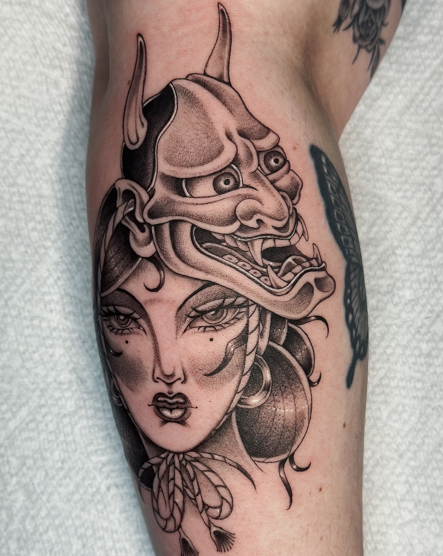 Medusa realism tattoo on the forearm by Lauryn Jenesis