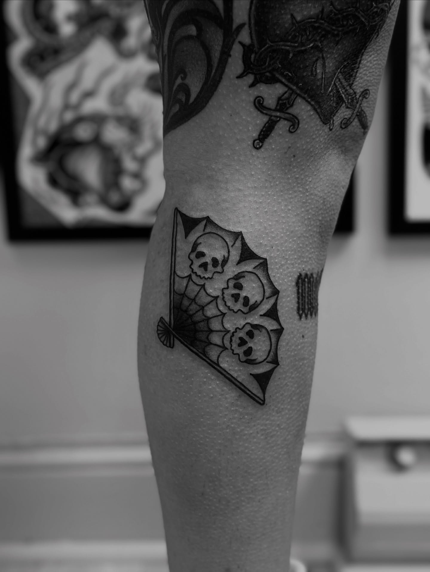 Skulls and spiderweb black and grey tattoo on the forearm by ππ¦π βπ¬π²π«π±π°