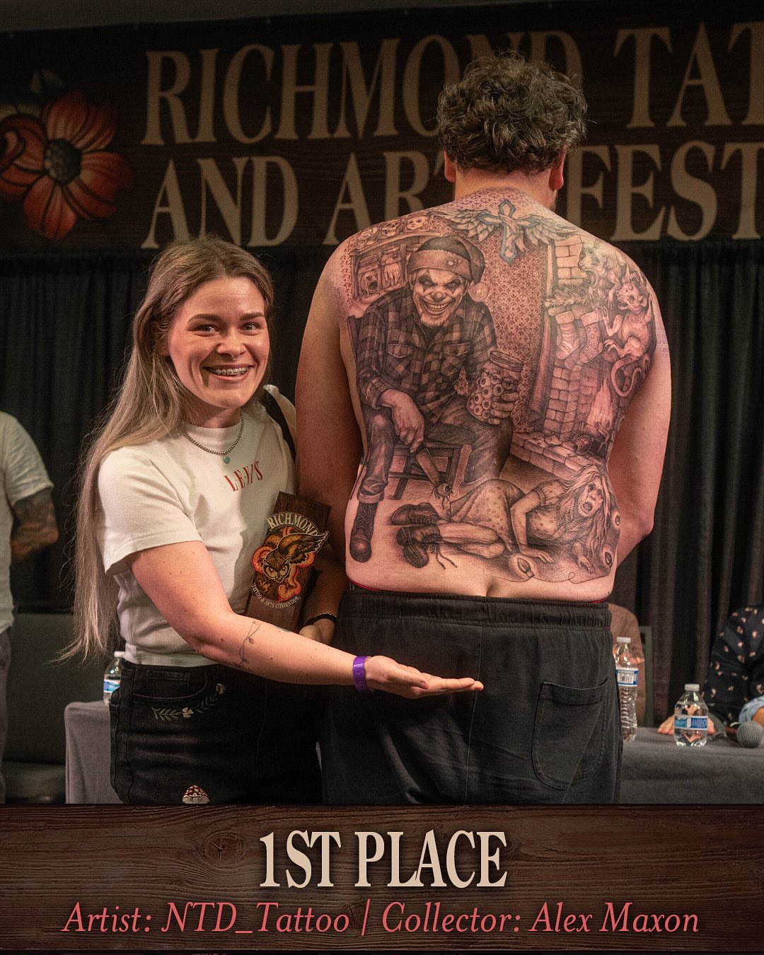 Man with large back tattoo black and grey tattoo on the back by Tetiana Maxon