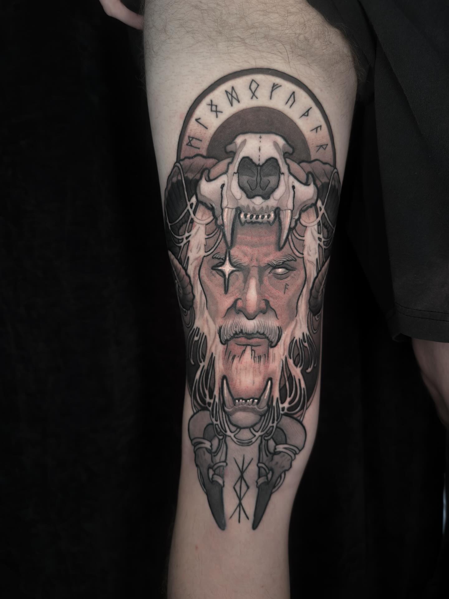 Ancient warrior realism tattoo on the forearm by Nathan Thomas