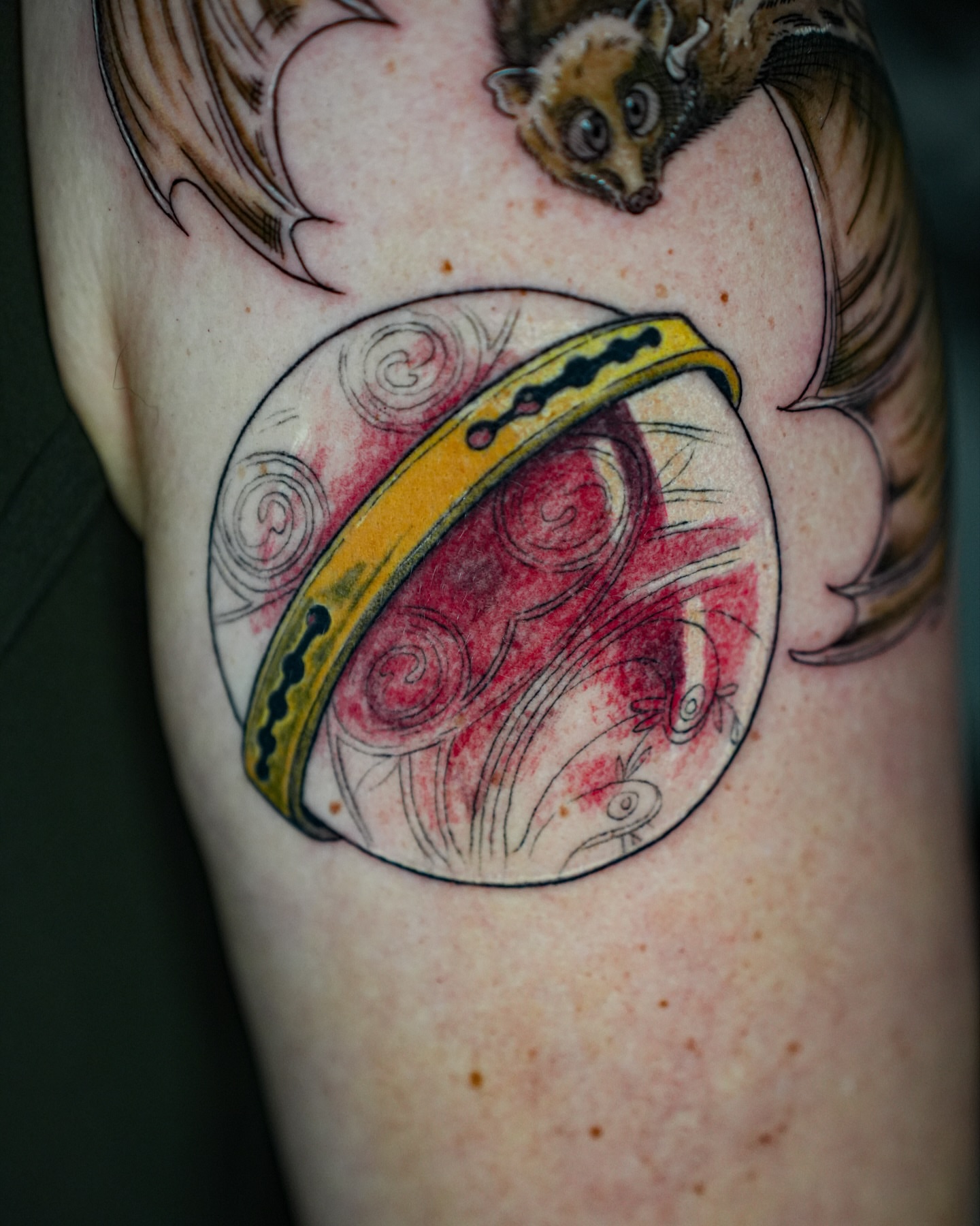 Banana dotwork tattoo on the upper arm by Tattoo Artist Bay Area - Lorenzo, Berkeley, California