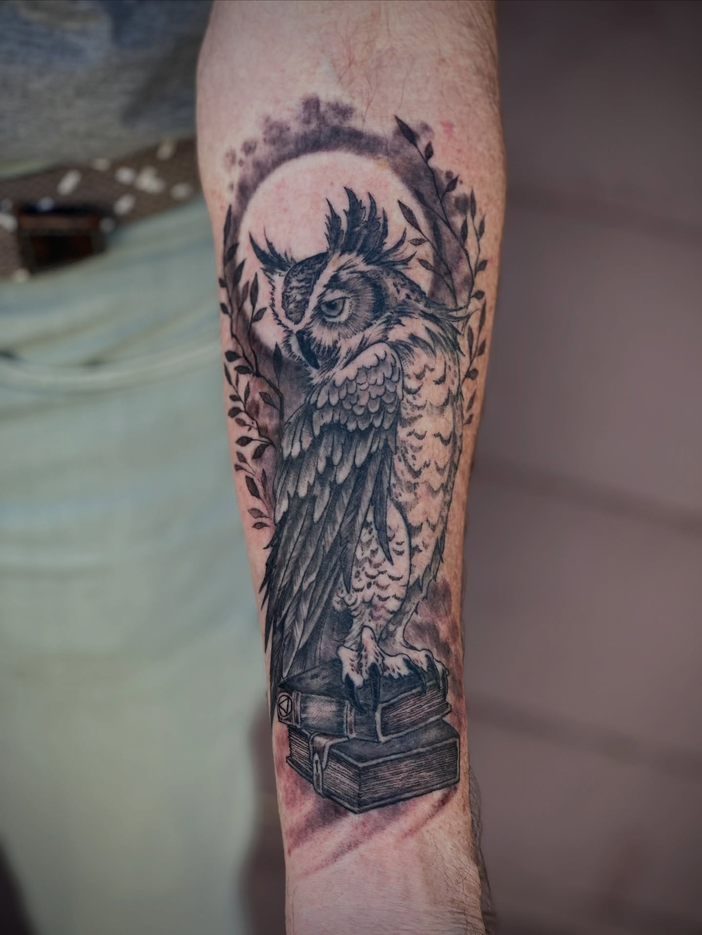 Owl realism tattoo on the forearm by Culleton Paramore