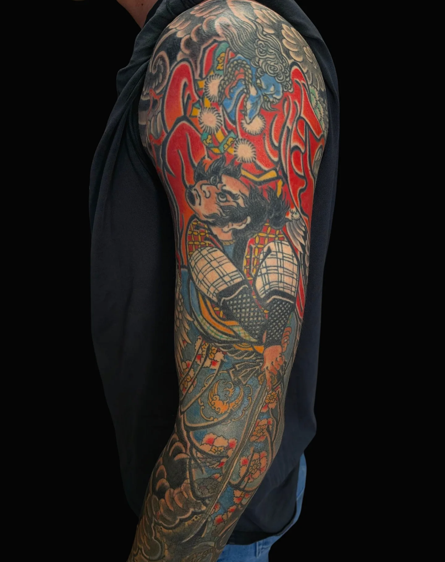 Samurai warrior japanese irezumi tattoo on the upper arm by Angela Mukai