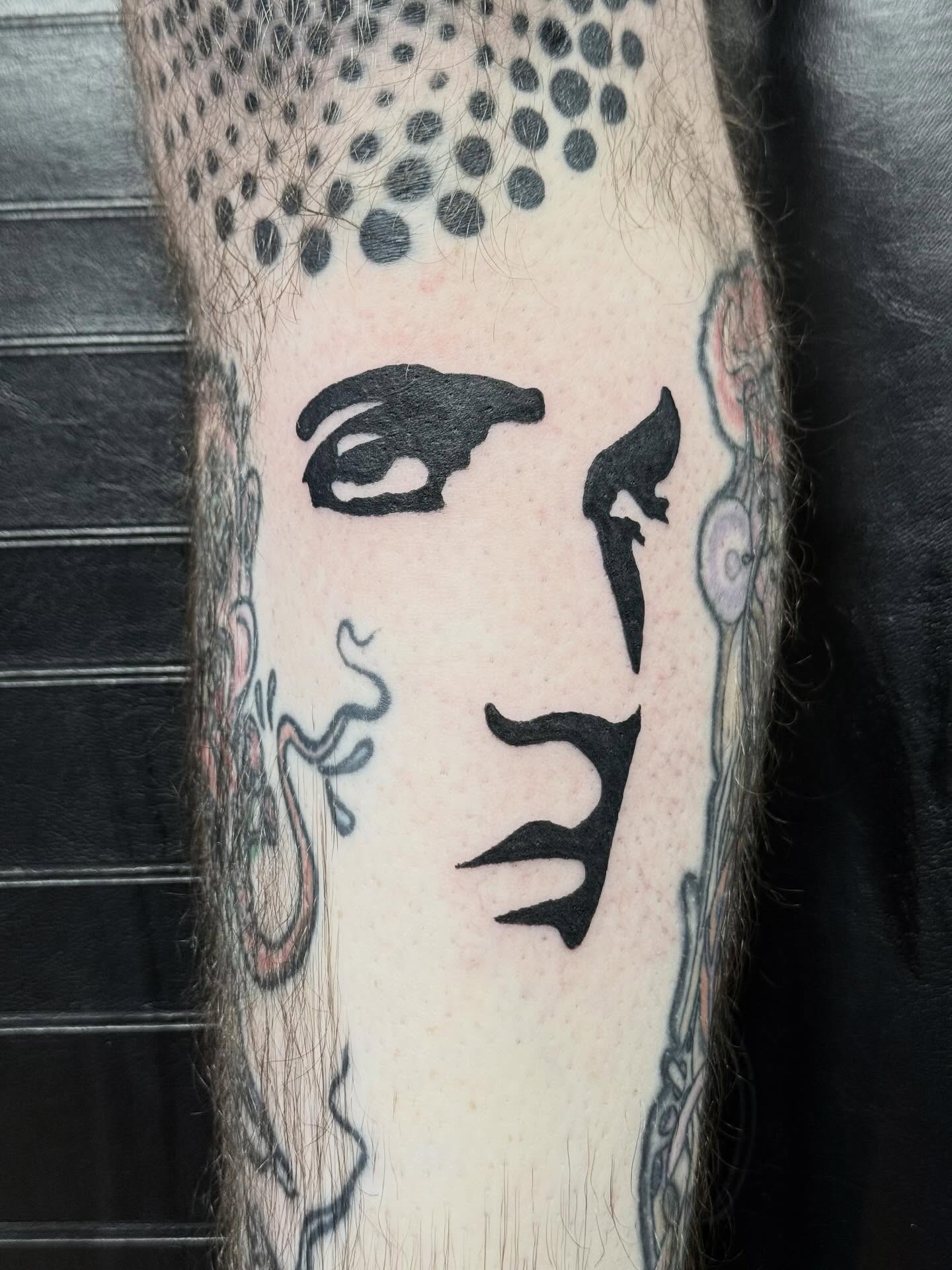 Tattoo by @hardcore.crybaby — dotwork, black_and_grey