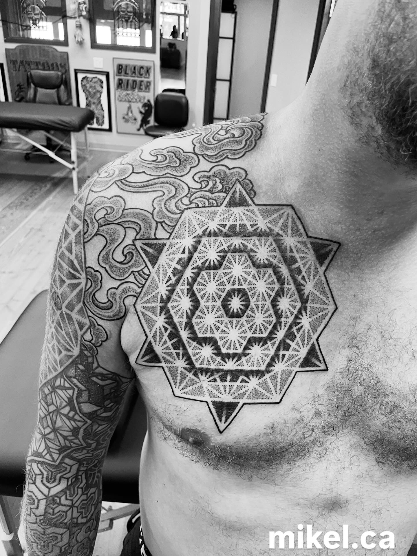 Geometric mandala geometric tattoo on the chest by mikel_tattoosangha