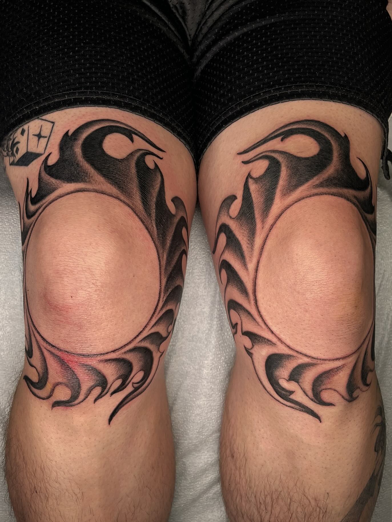 Tribal flame tribal tattoo on the thigh by Vash