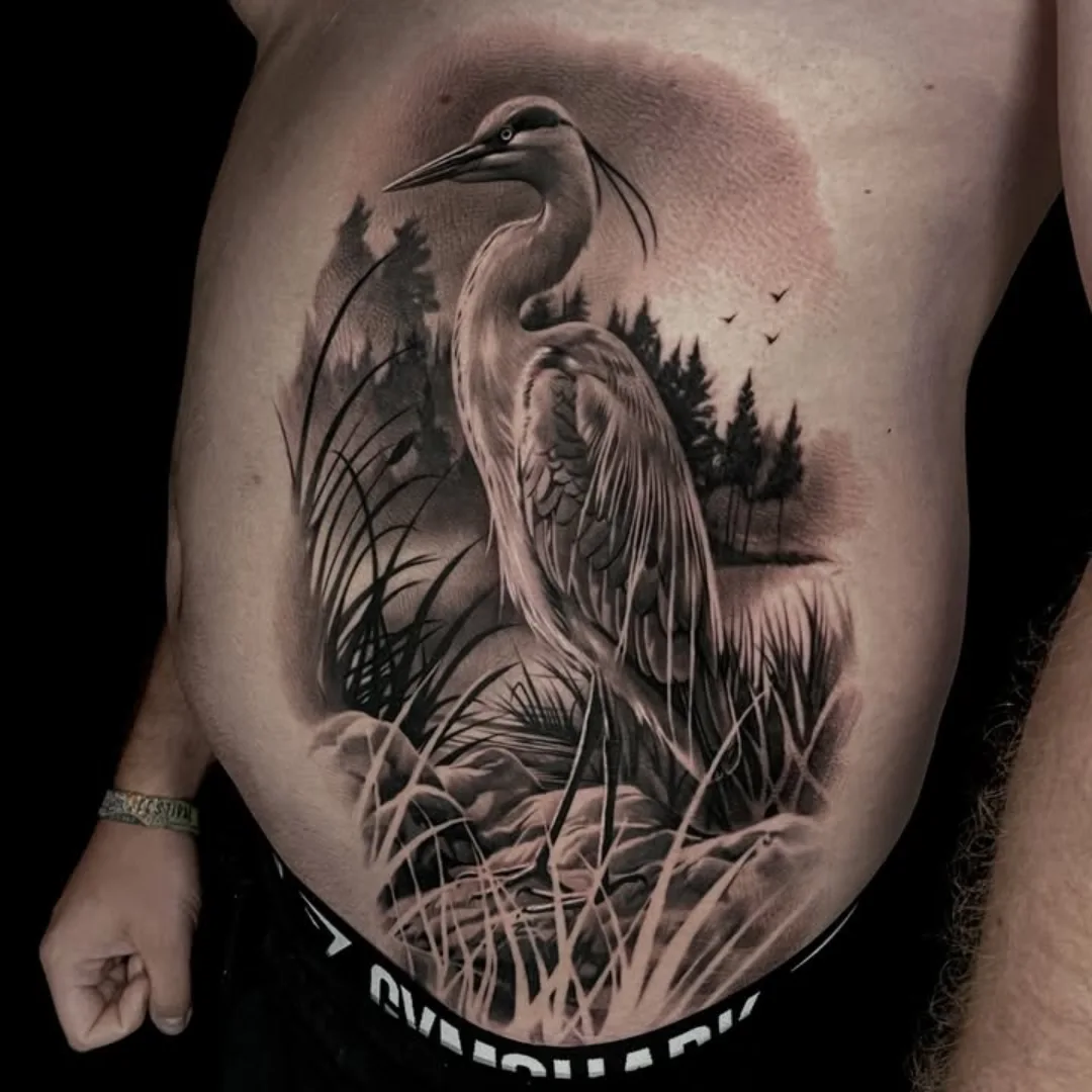 Heron realism tattoo by ink.alchemist
