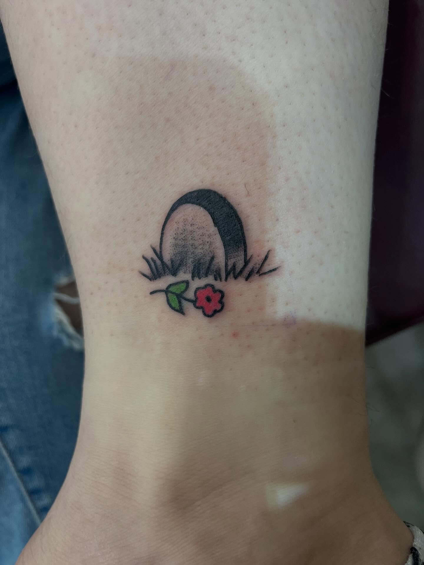 Grave with flower dotwork tattoo on the forearm by P R O P H e T T R A V I S