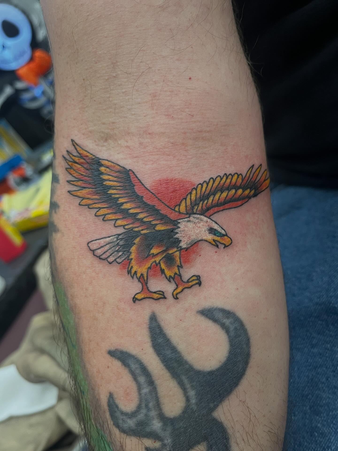 Eagle American traditional tattoo on the forearm by P R O P H e T T R A V I S