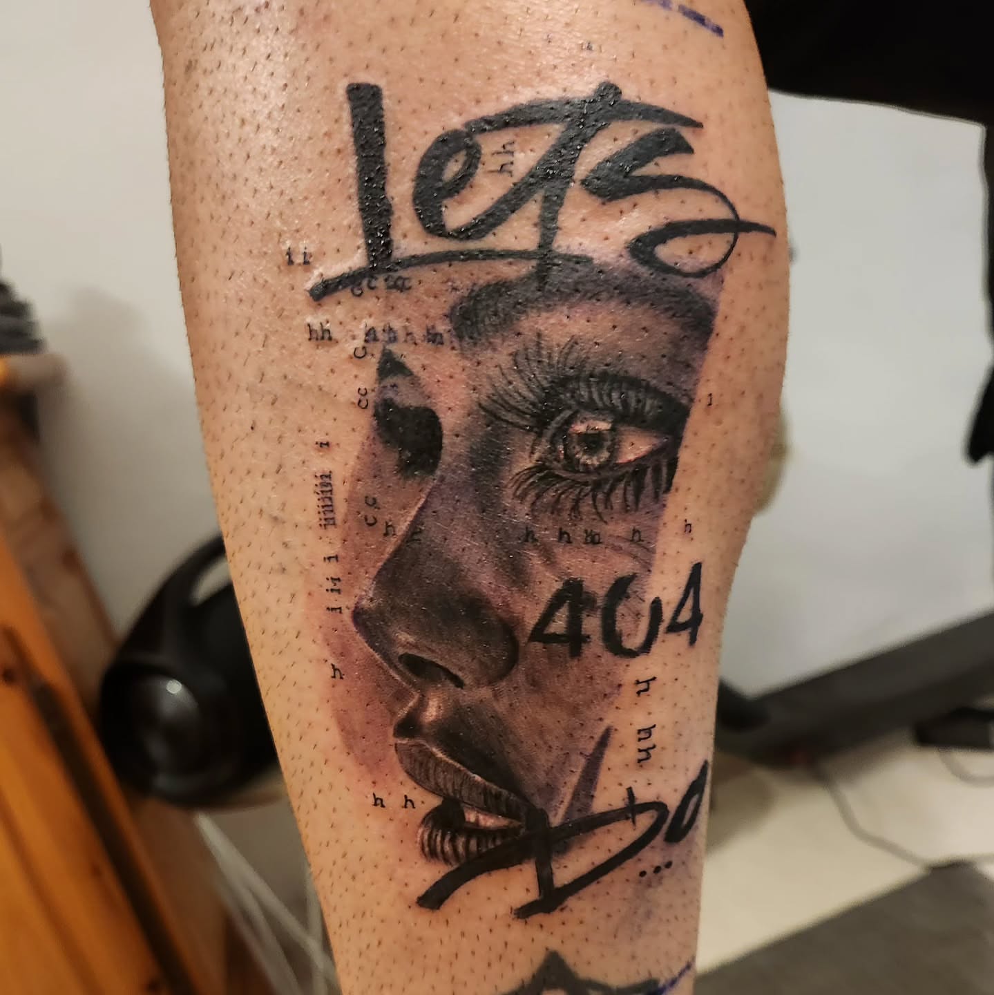 Woman's face dotwork tattoo on the forearm by Sonia