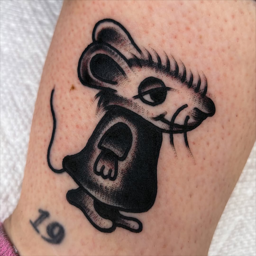 Mouse character ignorant tattoo on the forearm by ✨ Gabi ✨