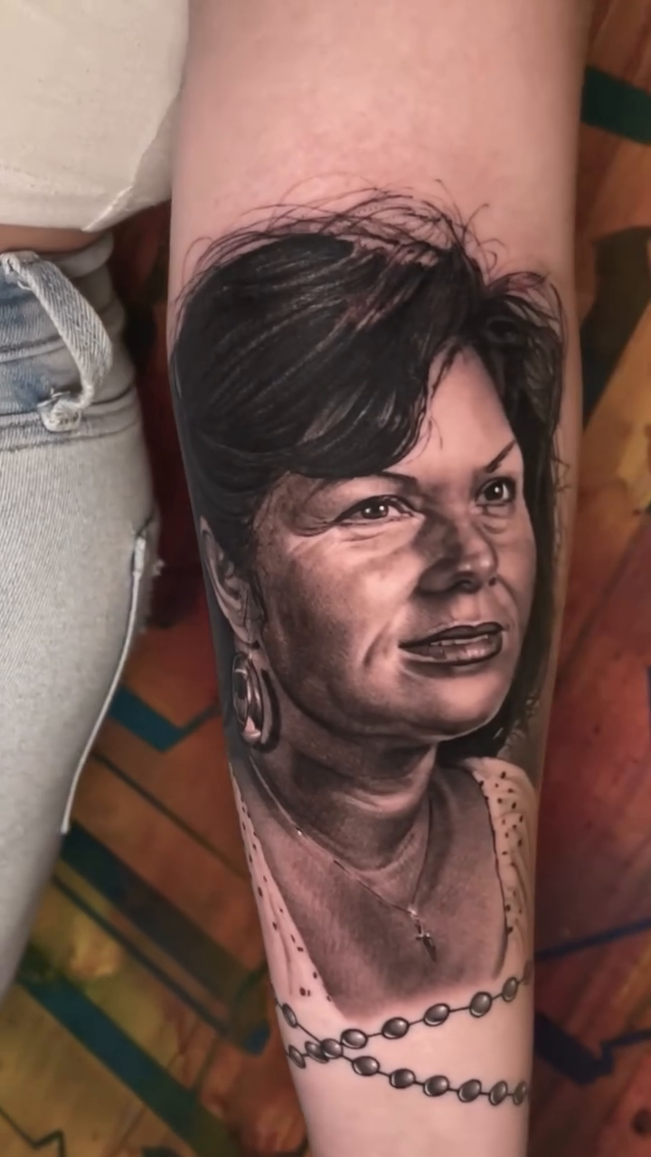 Portrait of a woman realism tattoo by Richie Moreno lll