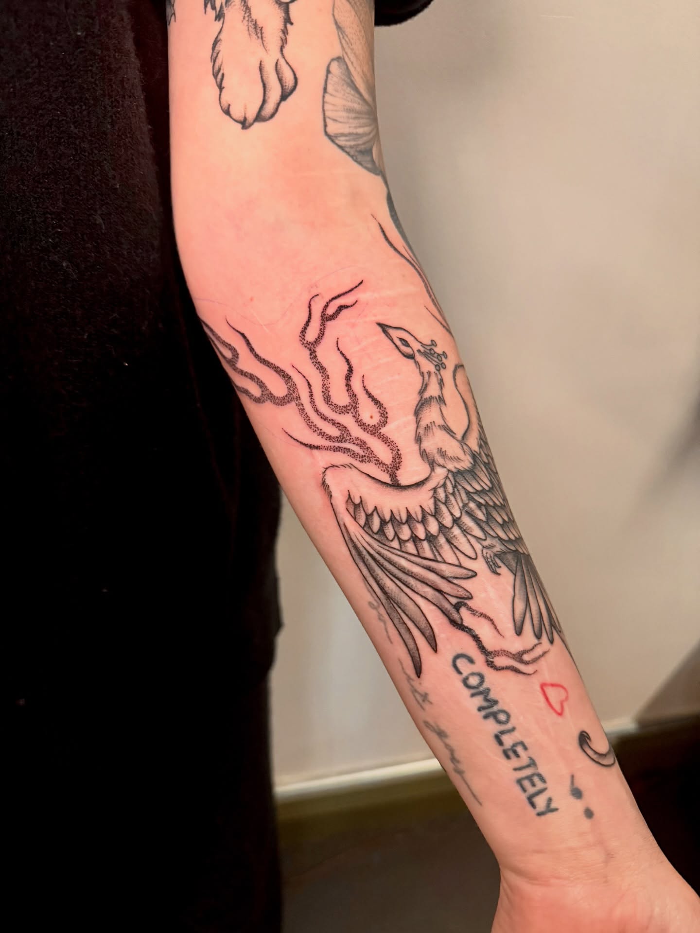 Phoenix black and grey tattoo on the forearm by Abby ✣ fineline and blackwork ✣