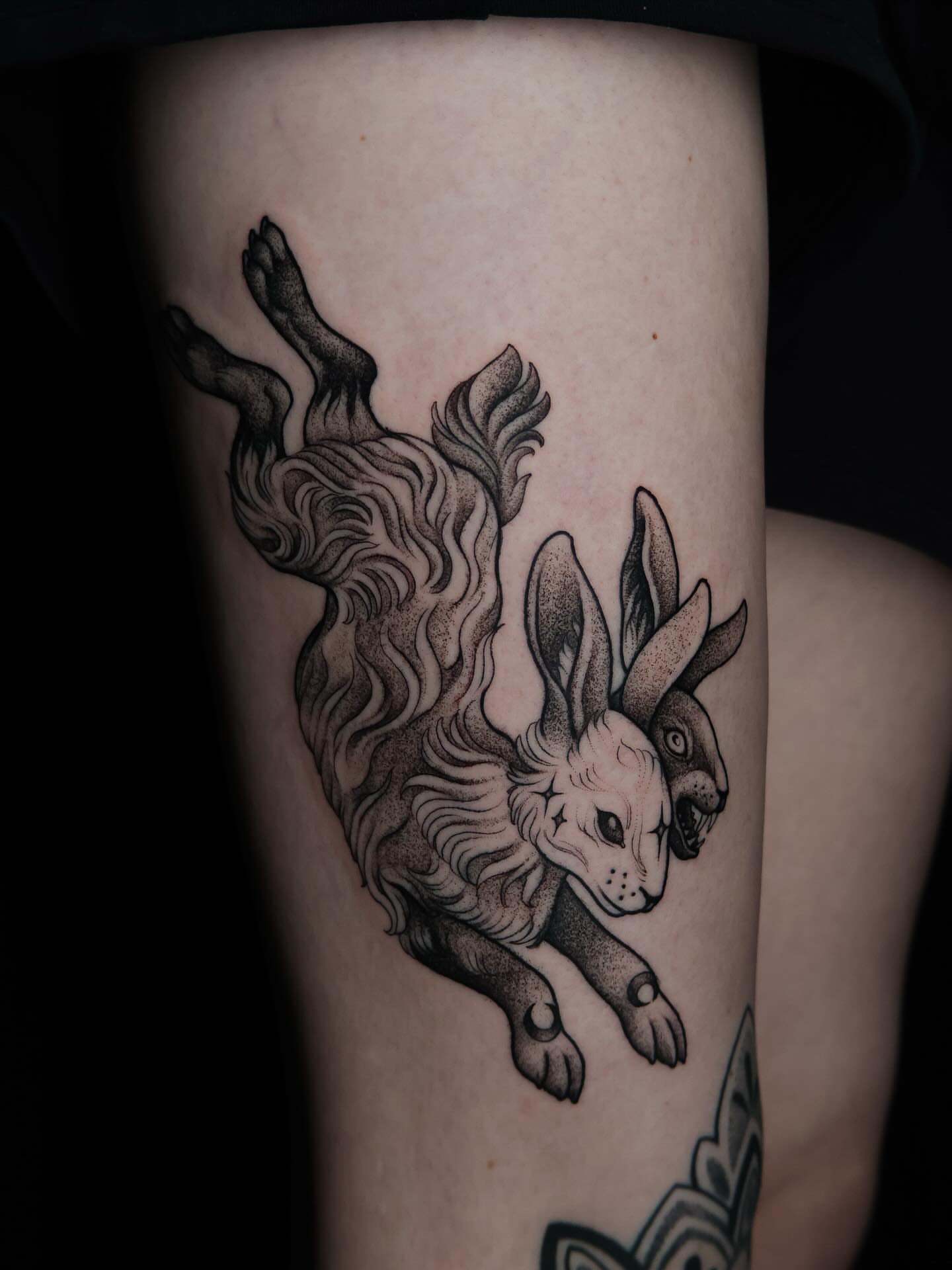 Tattoo by @ambergreytattoos — dotwork, black_and_grey
