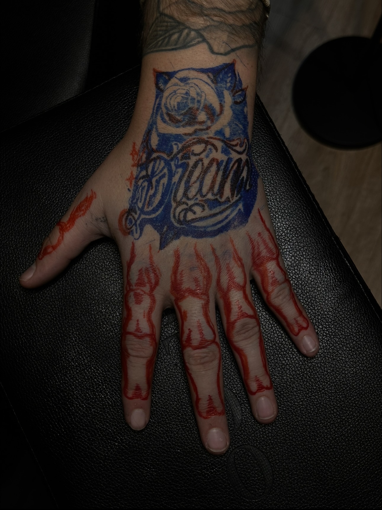 Rose and script American traditional tattoo on the hand by Ink’d by Reina 🖤, Colorado Springs, Colorado