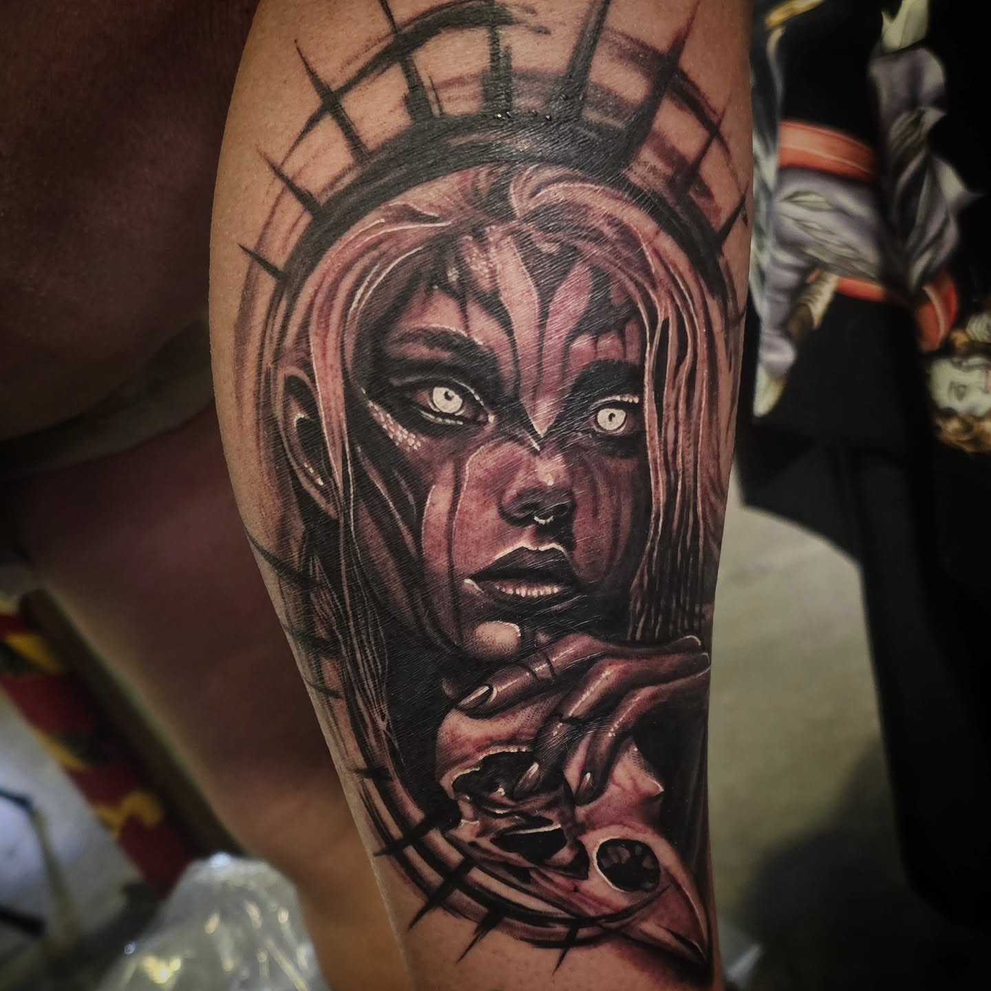 Woman with crown realism tattoo on the forearm by Christian Mulvey