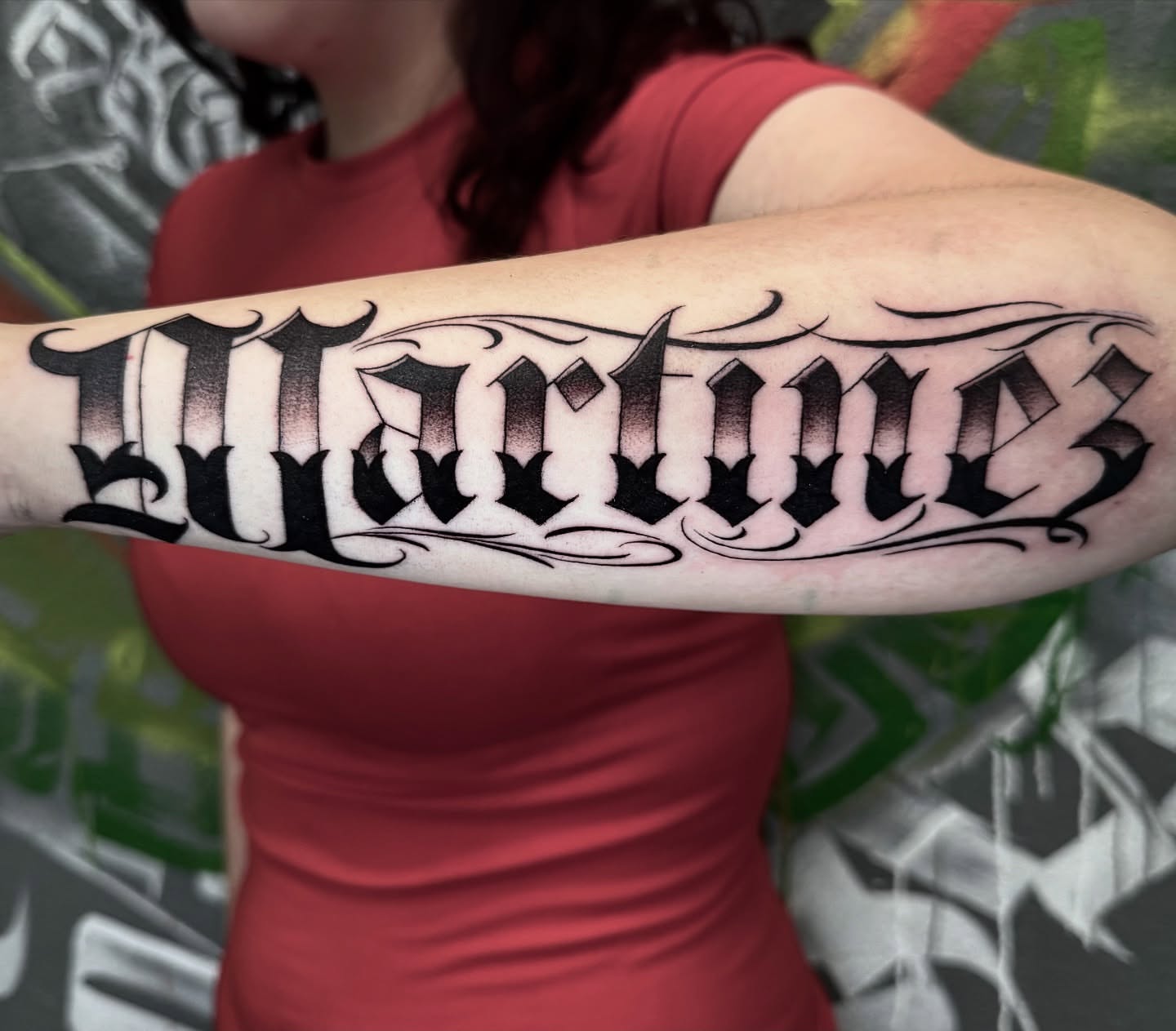Script lettering lettering script tattoo on the forearm by Jess