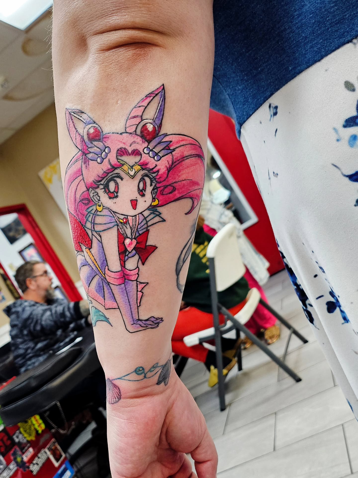 Anime character anime tattoo on the forearm by Kelsey Moore, Richmond, Virginia