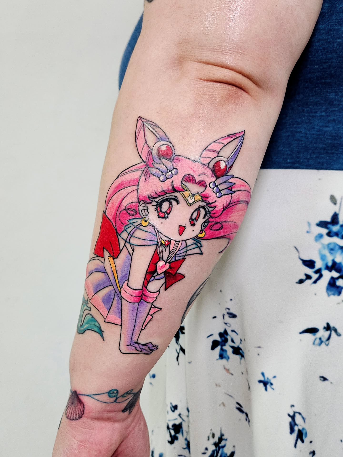 Anime character anime tattoo on the forearm by Kelsey Moore, Richmond, Virginia