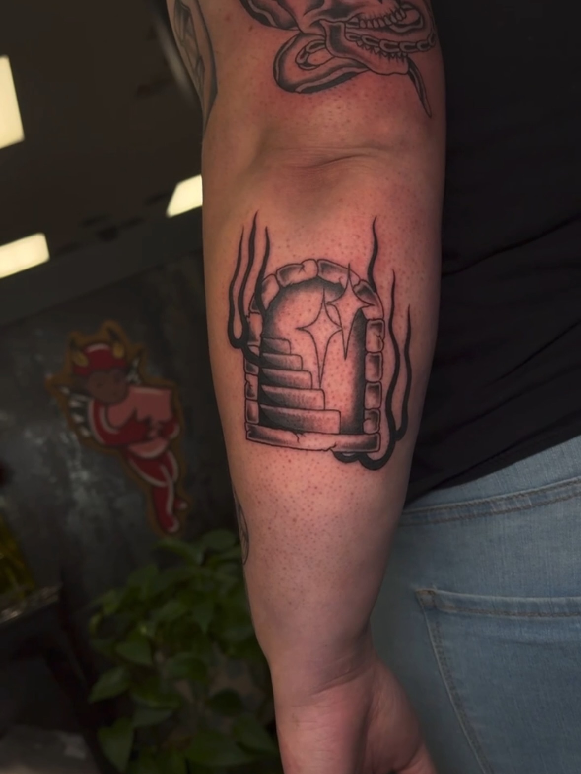Heart with stairs black and grey tattoo on the forearm by πππͺ‘