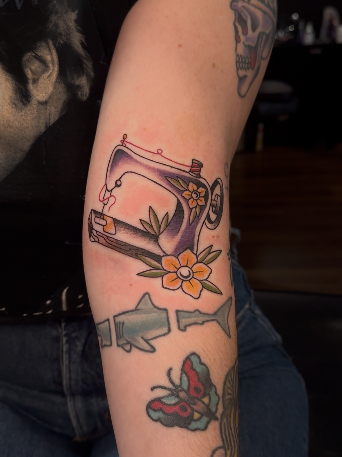Vintage sewing machine American traditional tattoo on the forearm by πππͺ‘