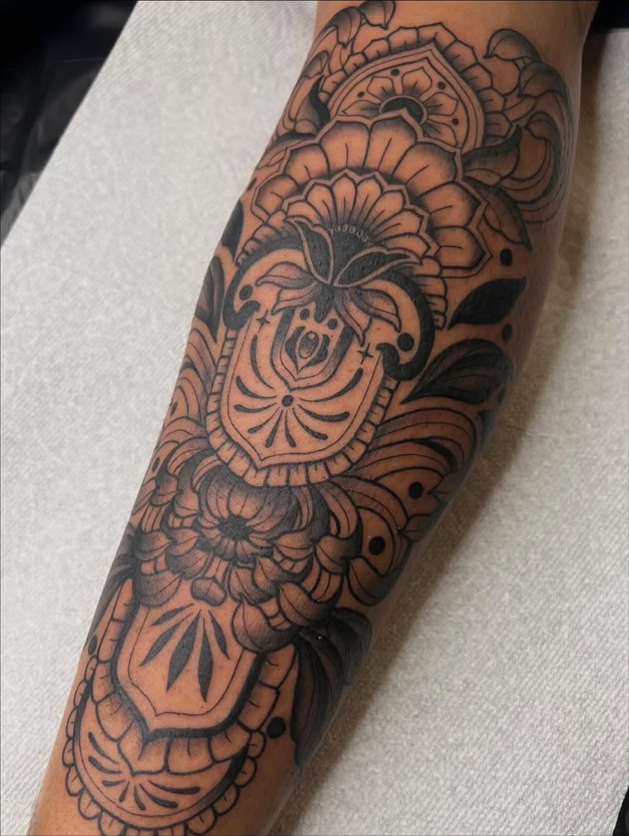 Tattoo by @molliecooltattoos — black_and_grey, ornamental