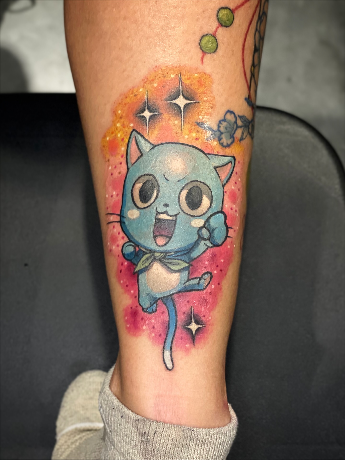 Cat watercolor tattoo on the forearm by Seth Mullin, Hemet, California