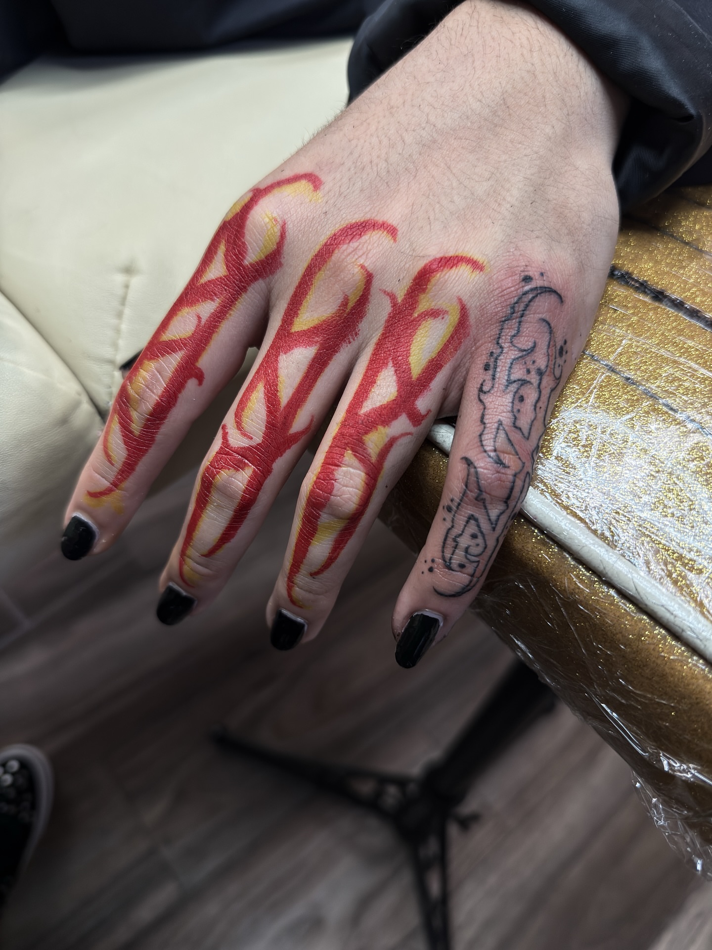 Flames neo-traditional tattoo on the hand by ⚔️Andreas Dolleschal⚔️
