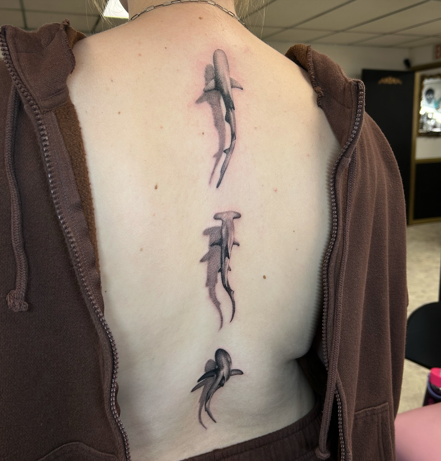 Sharks realism tattoo on the back by alyssa jade ⭐️