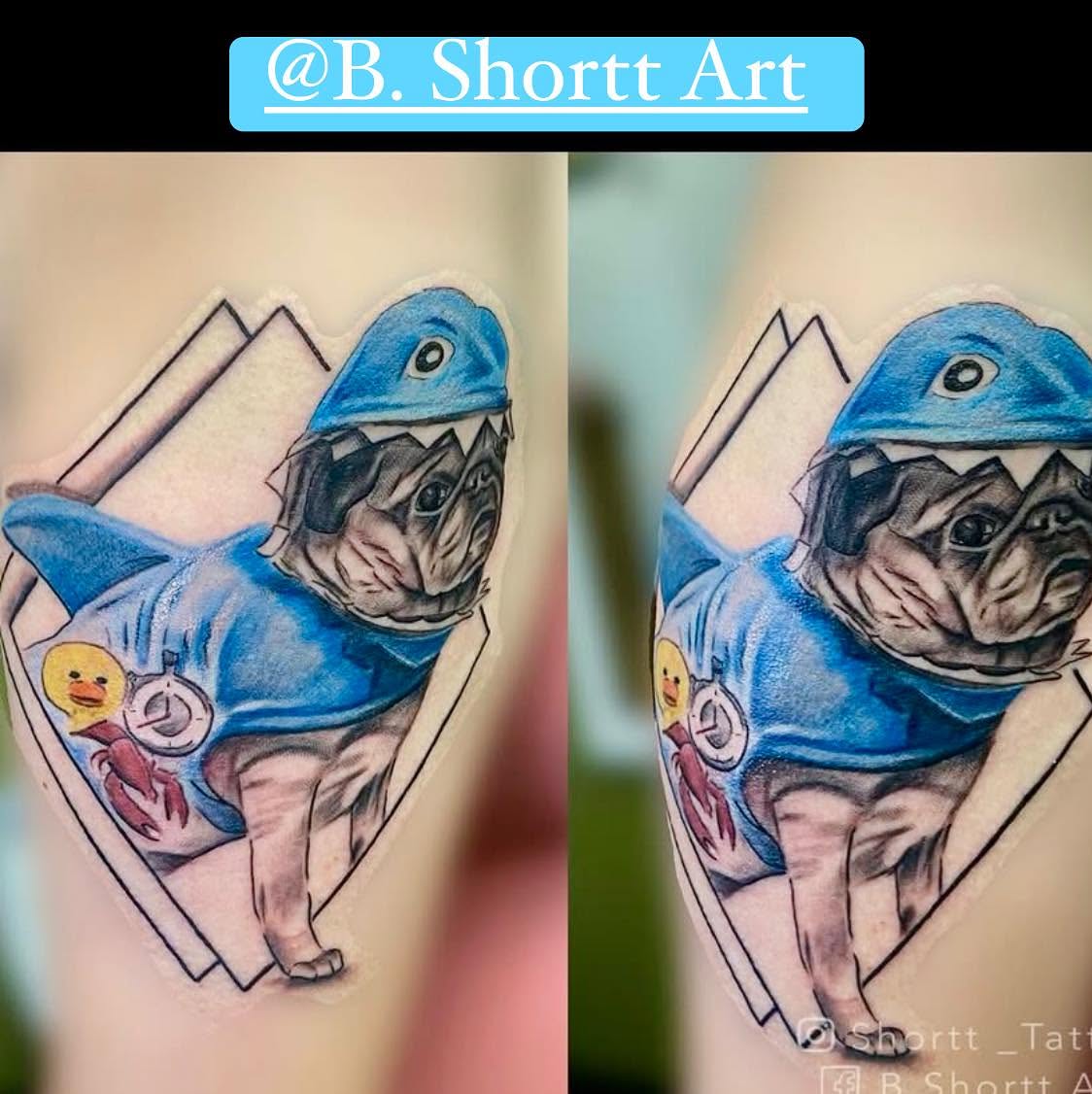 Dog shark realism tattoo on the forearm by Brie Marie