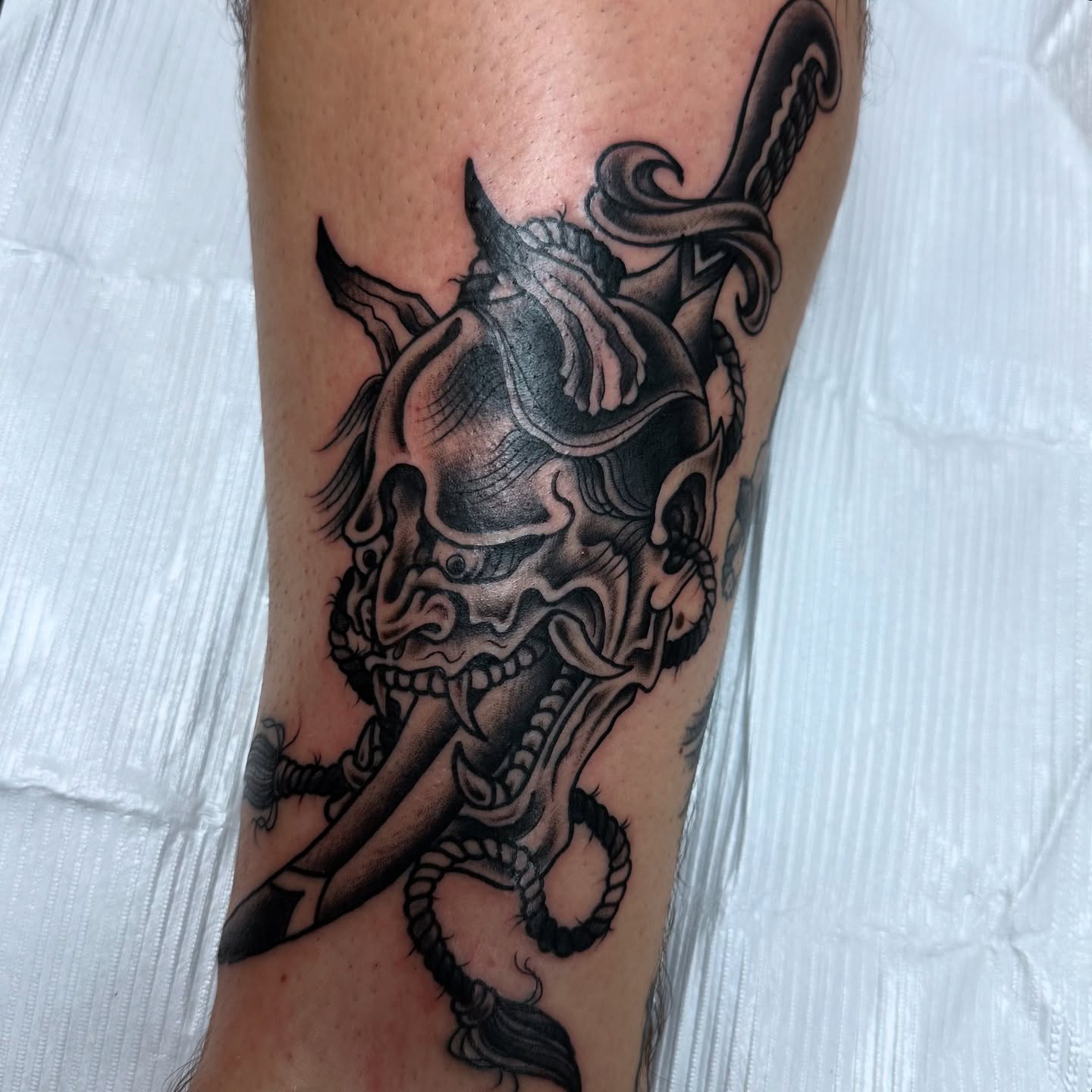 Tattoo by @calvinvoncrush — black_and_grey, realism