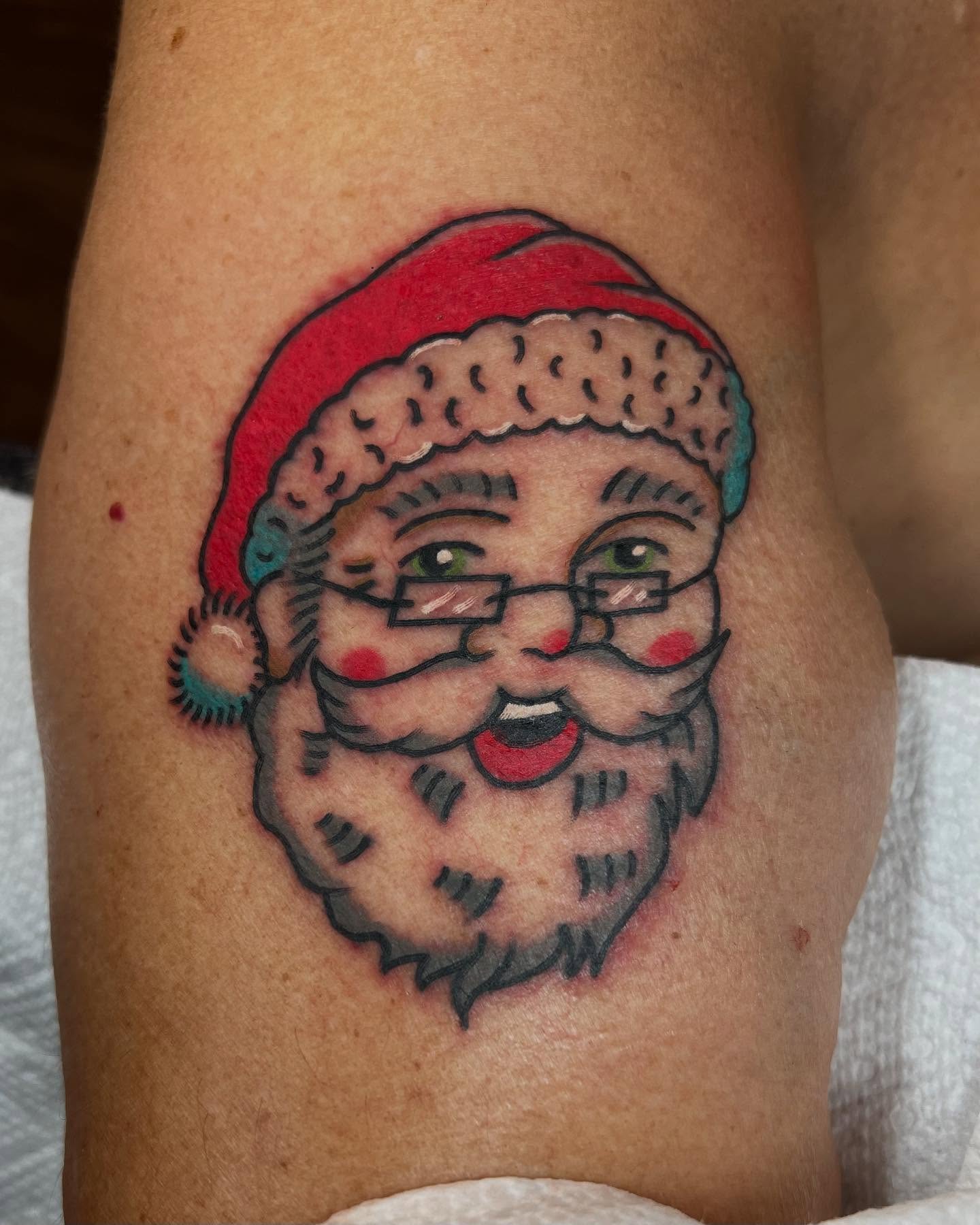 Santa Claus American traditional tattoo on the forearm by 💧cry Bby💧